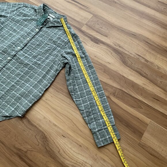 L.L. Bean Seersucker Shirt Long Sleeve Button Sage Green Small Petite Plaid New - Picture 5 of 11